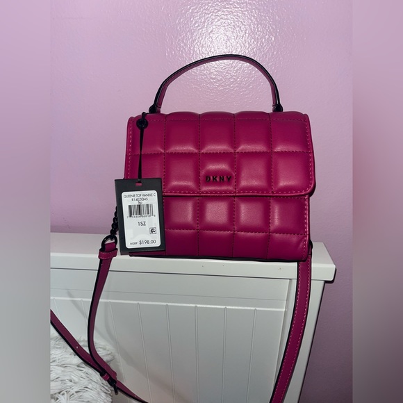 DKNY Brand New Pink Quilted Queenie Top Handle Crossbody Chain Bag - Picture 4 of 7